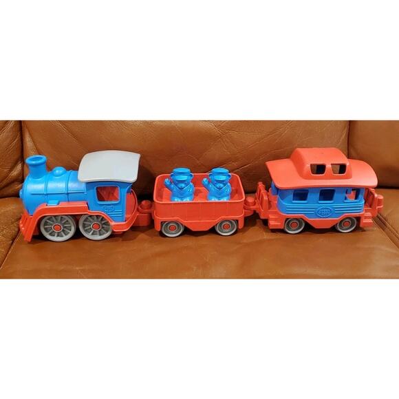 21 Inch Green Toys Train Set Engine Flat Bed Caboose 2 Bear Conductors USA - Picture 3 of 14